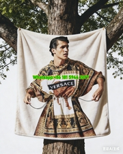 Versace Baroque Leopard Print Runway Fashion Flannel Throw Blanket in Black Gold and Brown IMG_1592
